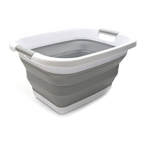SAMMART 25L Zusammenklappbarer Wäschekorb / -wanne - faltbarer Aufbewahrungsbehälter / Organizer - tragbarer Waschbehälter - platzsparender Korb - Kofferraum-Aufbewahrungsbox (Grau) Cover