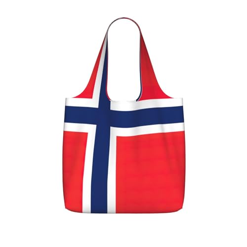 bghdfa Bolsa de la compra plegable con estampado de bandera noruega, bolsa cruzada de poliéster ligero con cordón para el mercado