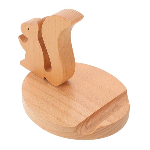 Healifty Support Téléphone Portable en Bois Massif Motif Écureuil Mignon Support de Bureau Compact Stable pour Smartphone Accessoire Décoratif pour Maison et Travail Dessin Animé