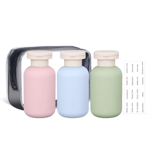 Image of ASEVAT Leak Proof Travel Bottle with Flip Cap, Shampoo and Conditioner Bottle Set, Refillable Containers for Lotion, Cream Shampoo (Green+Blue+Pink, 3.4 Ounces)