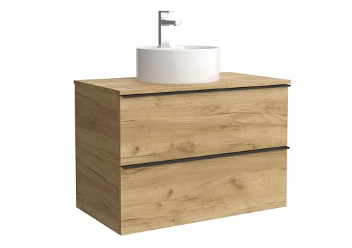 Salgar Mueble de baño Nabua 80 cm Roble con Tirador de pestaña | Lavabo sobre encimera