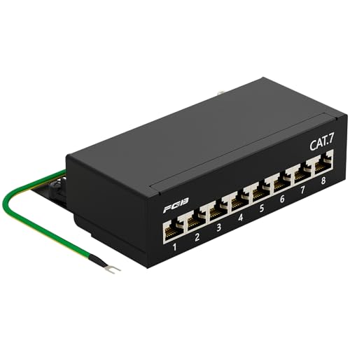 FGB CAT 7 Patchpanel Verteilerfeld 8 Port - Tisch/Wandmontage/Desktop Geschirmt 8X RJ45 Buchse - LSA Verteilerfeld f&uuml;r Gigabit-Netzwerk-Switch