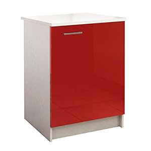Berlioz Creations PRIMA PG6BPR Unterschrank für Küche mit Arbeitsplatte, 1 Dekortür, in glänzendem Rot, 60 x 60 x 85 cm, 100 Prozent französische Herstellung