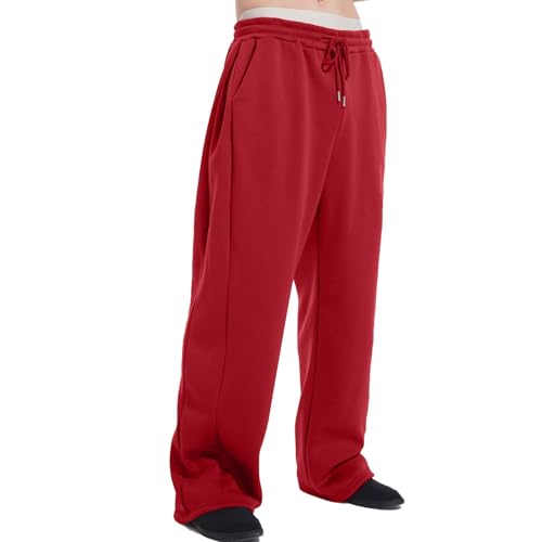 Men's Baggy Sweatpants Waistband Drawstring Straight Leg Lounge Pants Solid Color Casual Athletic Jogger Trousers3