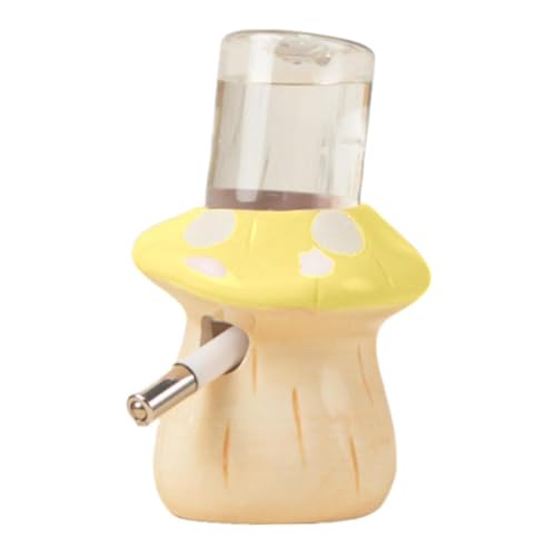 LeeQinersw Hamster Water Bottle Mushroom Water Dispenser Ceramic Bottle Stand Holder Leakproof Nozzle Suitable for Gerbils Guinea Pigs Chinchillas Hedgehogs, Light Yellow
