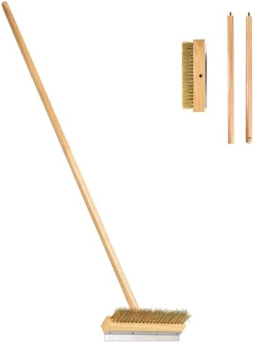 Pizza Oven Brush - 41-Inch Long Wood Handle Brass Bristles with Steel Scraper, Outdoor Pizza Oven Tool