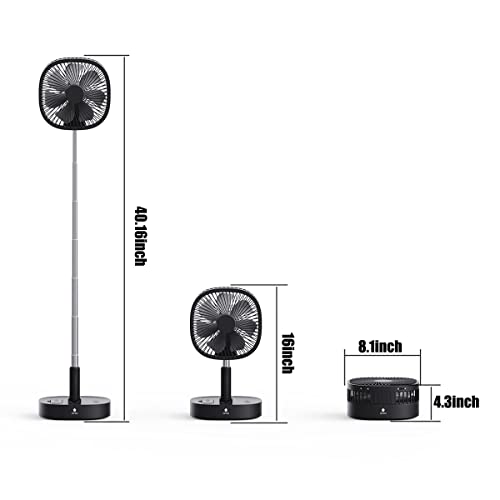 Portable Floor Fan - Foldaway Pedestal Standing Table Fan,8 Inch Telescopic Desk Fans with Remote Control,10000Mah Rechargeable Battery,7 Fan Blades,4 Speeds and Timer ,Quiet for Rooms,Bedroom,Office,Outdoor, Camping - Thumbnail 3