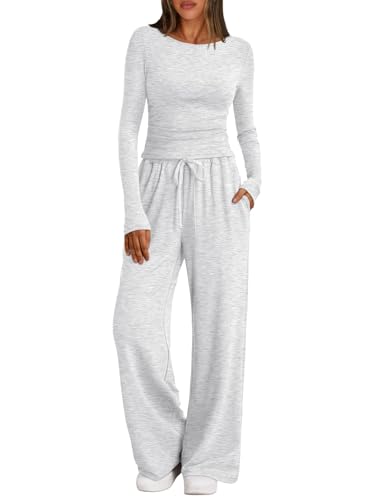 Trendy Queen Womens Lounge Two 2 Piece Sets Comfiest Airport Outfits Travel Matching Sweatsuit Sweat Suit Fall 2025 Fashion Clothes Clothing Winter Loungewear Pajamas Cruise Old Money Oatmeal Grey L