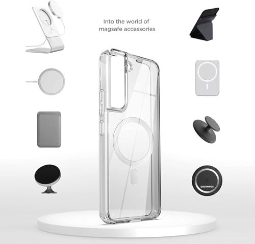 Image of Magnetic Silicone Case for Samsung Galaxy S21FE 5G Compatible with MagSafe, Shockproof Phone Bumper Cover, Anti-Scratch Clear Back (Clear)