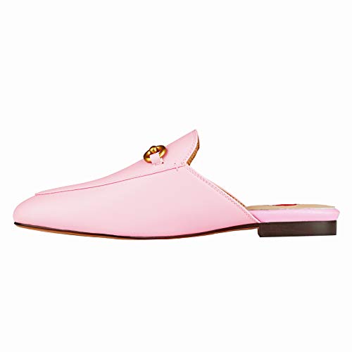 Image of Arqa Mules for Women Almond Toe Leather Flats Slip-on Comfort Backless Loafers Buckle Mule Shoes