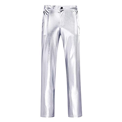 Boyland Mens Casual Night Club Metallic Moto Jeans Style Flat Front Suit Pants Straight Leg Trousers Disco2