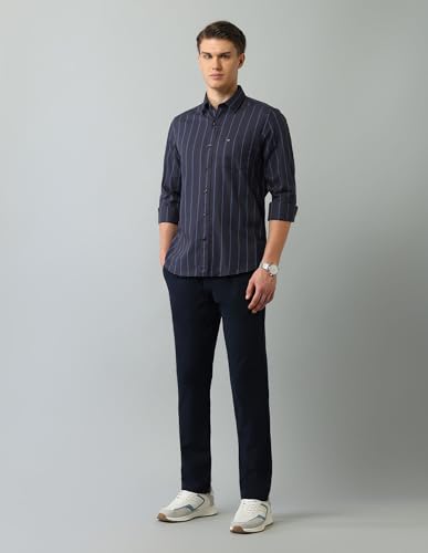 Image of Arrow Sport Men Slim fit Cotton Striped Long Sleeves Spread Collar Shirt