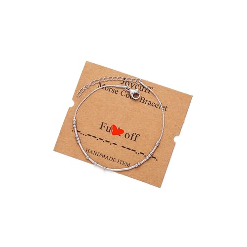 Image of JoycuFF Inspirational Morse Code Bracelets for Women Silver Beads Jewelry Encouragement Mantra Gifts for Her