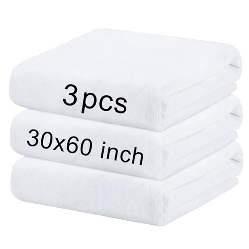 GEKIXUTP 3 Pcs Sublimation Towels Blank 30 x 60 Inch White Beach Towel Sublimation Beach Towels Microfiber Towel Large Beach Bath TowelDIY Home Bathroom White Towels