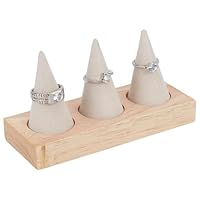 PH PandaHall Wooden Ring Holder, 3 Cone Velvet Ring Display Stands Beige Jewellery Holder Jewellery Showcase for Women Retail Exhibition Wedding Ring Holder Storage Room Decoration