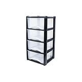 Neat. 4 Plastic Storage Drawers Unit with See-Through Drawers, Compact Vertical Design – Durable Plastic, Ideal for Organizing Office Crafts, and Household Items, 80cm x L39cm x W39cm - Black/Clear