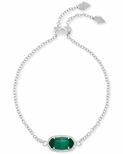 Kendra Scott Elaina Link Chain Bracelet for Women, Fashion Jewelry, Rhodium-Plated, Emerald Cats Eye