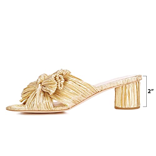 MICIFA Women's Bow Heeled Sandals Slip On Open Toe Block Chunky Heel Sandals Bride Wedding Dress Shoes4