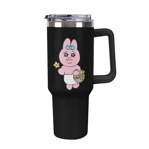 車用コップ 車用タンブラー おぱんちゅうさぎ 水筒 魔法瓶 ステンレス製 保温保冷 持ち手付き ストロー&蓋付き 大容量 家庭用 車用 1200ml