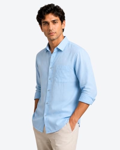 Image of Arvest Men's Solid Linen Casual Shirt | Regular Fit | Breathable | Full Sleeve