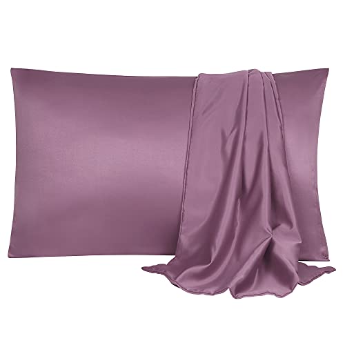 sourcing map Pillowcase Set Silk Satin Pillow Cases for Hair and Skin, Pillow Cases 2 Pack with Envelope Closure Mauve 50 x 65cm