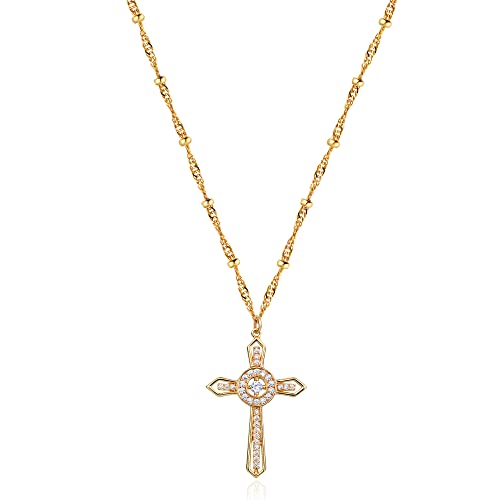 BENEIGE Cross Necklace for Women 14K Gold Plated Cubic Zircon