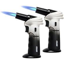 Butane Torch Lighter, 0-90Rotating Angle Butane Lighter, Refillable Kitchen Torch with Safety Lock, Adjustable Flame for Soldering White & Black-2 Pack