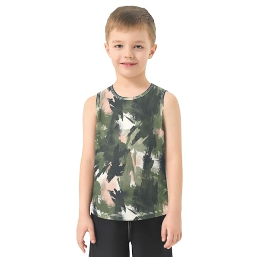 Boys Tank Top Shirts Watercolor Camouflage Green Camo Sleeveless T-Shirts Crew Neck for Kids Clothing Children2