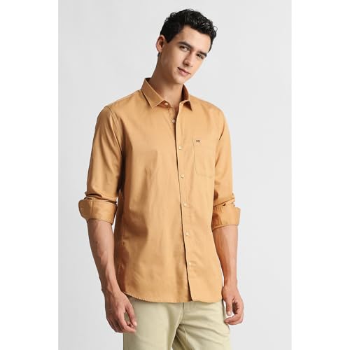 Image of Peter England Men's Slim Fit Full Sleeve Casual Shirt in Twill Weave Cotton