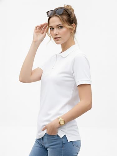 Image of Juneberry Women's Cotton Lycra Polo T- Shirt, Short Sleeve Casual Top, Soft, Lightweight, Stretchable & Stylish, Versatile Everyday Wear, Sizes S-2XL