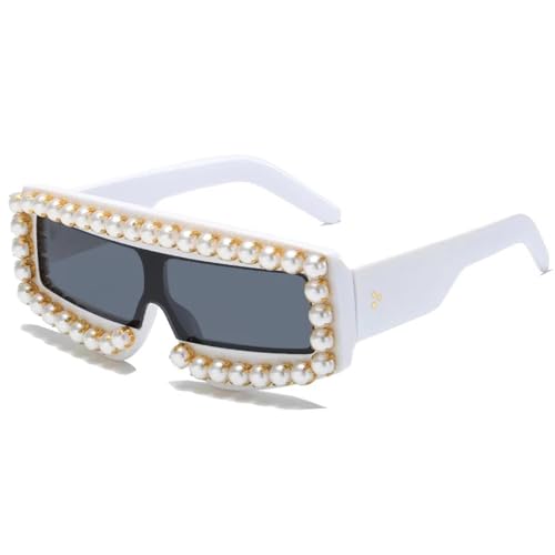 Lunettes de soleil irrégulières avec perles et strass style géométrique