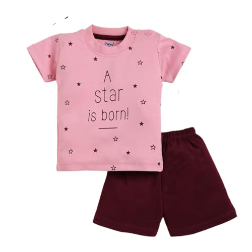 pikku Premium 100% Cotton Baby Boys & Girls Summer Clothing Half Sleeves T-shirt with Shorts Set for Day/Night (Soft, Comfortable and Two Buttons)