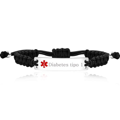 Uloveido Brazalete de logotipo médico neutro grabado en negro para diabetes tipo 1 y3944