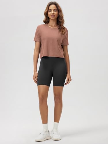 Image of ODODOS Women's Performance Cropped Tee Ultra Soft odSTRATUM Tech Short Sleeve Relaxed Top Crew Neck T-Shirts