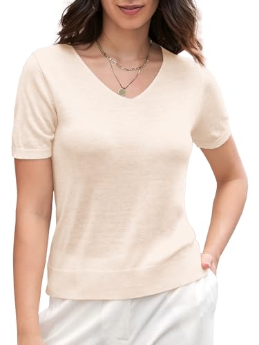 Image of DAIMIDY Women's Short Sleeve Sweaters Lightweight Summer Sweater Casual Knit Pullover Tops