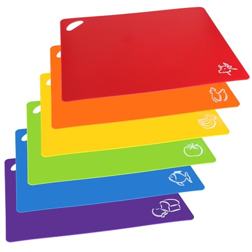bssmmai Schneidebretter Schneidematten 6er Set, flexibel Schneidebrett, spülmaschinenfest, BPA-Frei, rutschfest, Kunststoff, Lebensmittel-Symbole, groß 38 x 30,5 cm