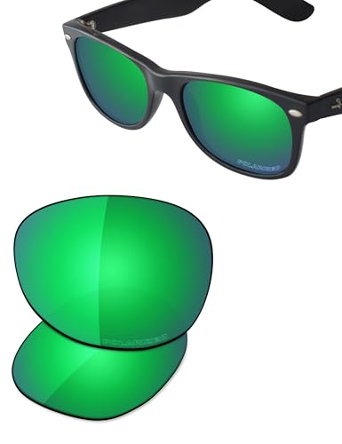 Saucer Zamienne soczewki premium kompatybilne z okularami przeciwsłonecznymi Ray-Ban Wayfarer RB2132 55 mm, Zielony jadeitowy spol, Rozmiar uniwersalny