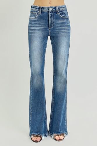 Risen Jeans - Tummy Control High Rise Flare Step Hem Jeans - RDP58193