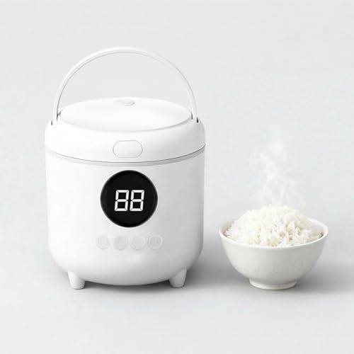 Mini Rice Cooker with timer for 1~2 People, 2-Cups Uncooked/4-Cups Cooked with Handle, 6 Intelligent Cooking Modes for White Rice, Quinoa, Oatmeal - with Nonstick Inner Pot, Measuring Cup & Serving Spoon