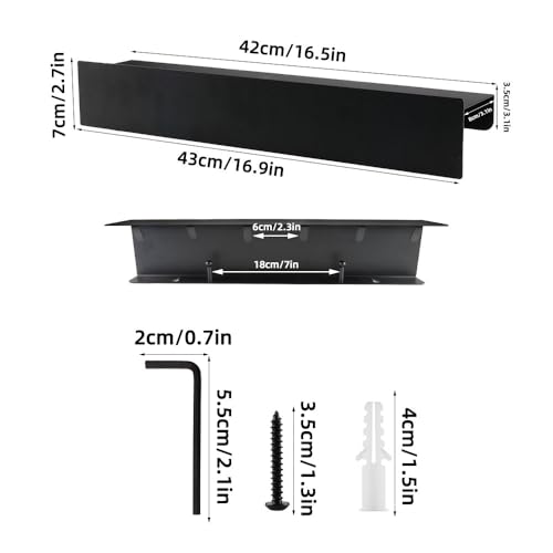 ZoZoMaiy Perchero de Pared con Estante, Colgador de Llaves para Pared con 8 Ganchos Ocultos, Decorativo Colgador de Llavess, con Tornillos, para Salón, Dormitorio, Pasillo y Entrada, 43x8.4x7cm, Negro - imagen 2