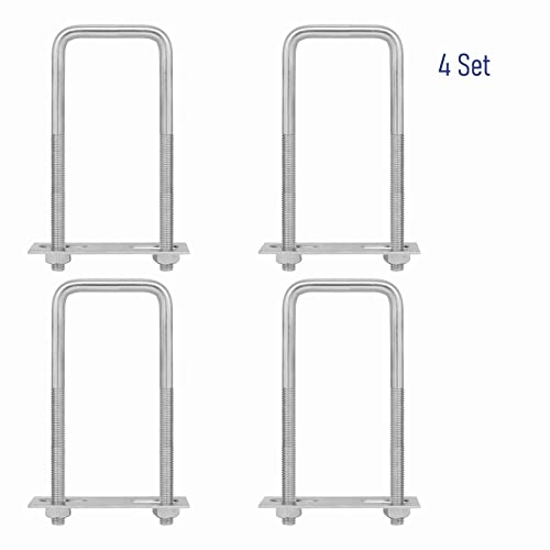 Image of 4 Sets 304 Stainless Steel Square U-Bolts 2-3 /8 inch(60mm) Inner Width, 4 inch(100mm) Length Stainless M8 with Nuts, Frame Plate, Accessories for Automobiles Trailer, Boat Trailer Industrial Parts