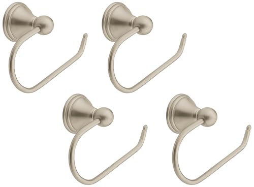 Image of Moen Preston Collection Spot Resist Brushed Nickel Single Post Toilet Paper Holder, Wall Mounted Toilet Roll Holder, DN8408BN (Pack of 4)