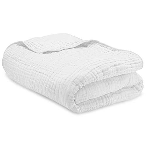 Comfy Cubs Muslin Blanket For Adults, Extra Large Twin 90” X 66”, 6 Layer Cooling Cotton Softness, Breathable & Warm Throw For Bedroom, Living Room Couch (White, Twin - Muslin) #TOP4