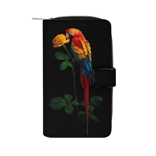 Parrot Bird Rose Flower Womens Wallet Travel Long Purse Zippered Clutch Credit Card Holder for Men
