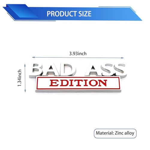 Image of 1 PC Car Fender Badge Sticker, 3.93 inch x 1.33 inch Self-Adhesive Bad Ass Edition Tailgate Front Grille Hood Sticker, Car Decorative Modification Accessory, for Most Car Models (Silver & Red)