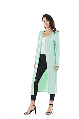 Image of Women's Solid Sweater Essential Duster Long Cascading Open Front Lightweight Blue Cardigan
