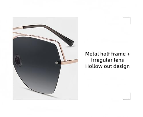 HEPTICS Oversized Aviator Sunglasses, Polarized UV Protection, Metal Half-Frame, Rose Gold Frame with Gray Gradient Lens,Retro Sunglasses for Men Women3