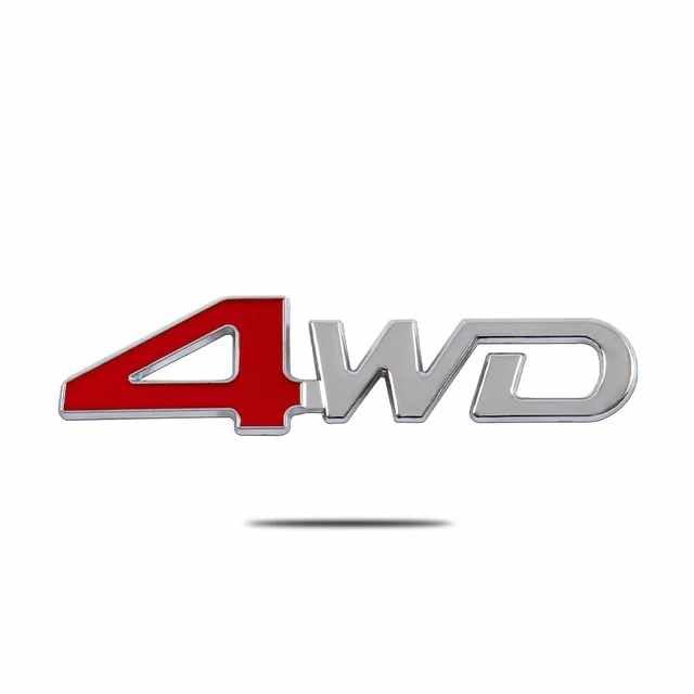 Emblema Adhesivo metálico 4WD, Insignia 4WD, Placa 4WD, Apto para Parte Trasera Autoadhesiva, Compatible con Toyota, Metálico, 12.5 cm x 3.1 cm, Color Plateado y Rojo