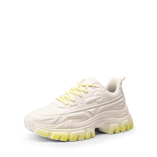 DREAM PAIRS Women Chunky Fashion Sneakers Platform Bold Lace-Up Comfortable Sneakers. 7.5 Ivory/Yellow-bold