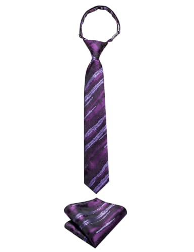 Image of Hi-Tie Boys Tie Pre-Tied Pocket Square Set Adjustable Kids Neckties Age 7-11 Years School UniForm Graduation